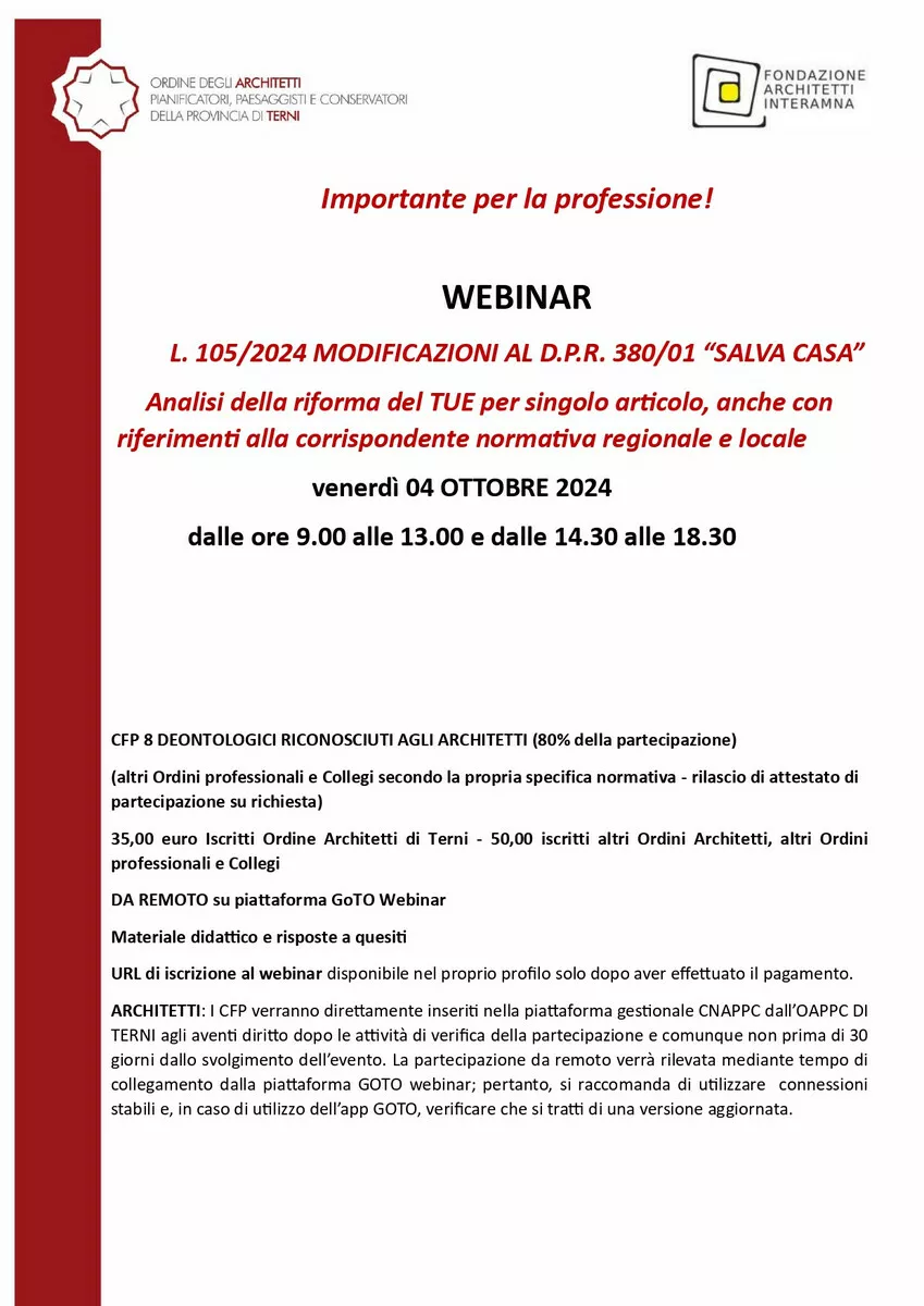 L. 105/2024 MODIFICAZIONI AL D.P.R. 380/01 - WEBINAR