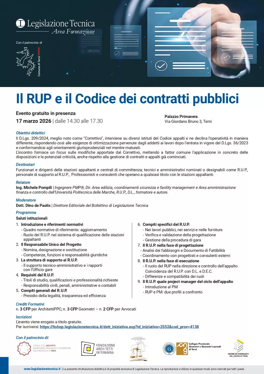 Immagine corso: IL RUP e il CODICE DEI CONTRATTI PUBBLICI