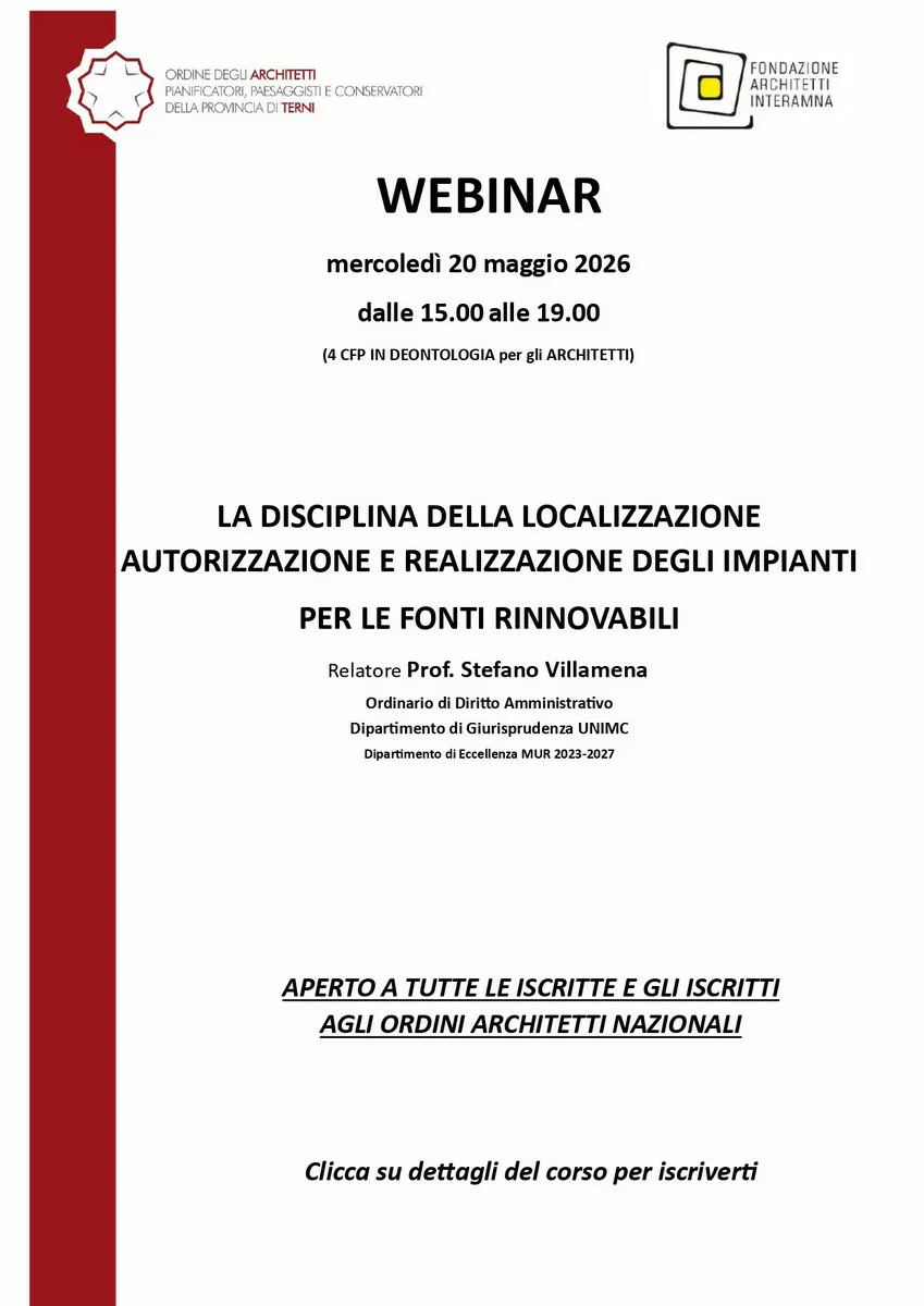 Immagine del corso: WEBINAR La disciplina della localizzazione autorizzazione e realizzazione degli impianti per le fonti rinnovabili