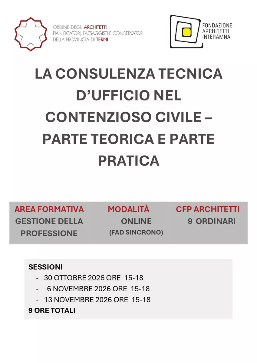 Immagine corso: LA CONSULENZA TECNICA D'UFFICIO NEL CONTENZIOSO CIVILE PARTE TEORICA E PARTE PRATICA