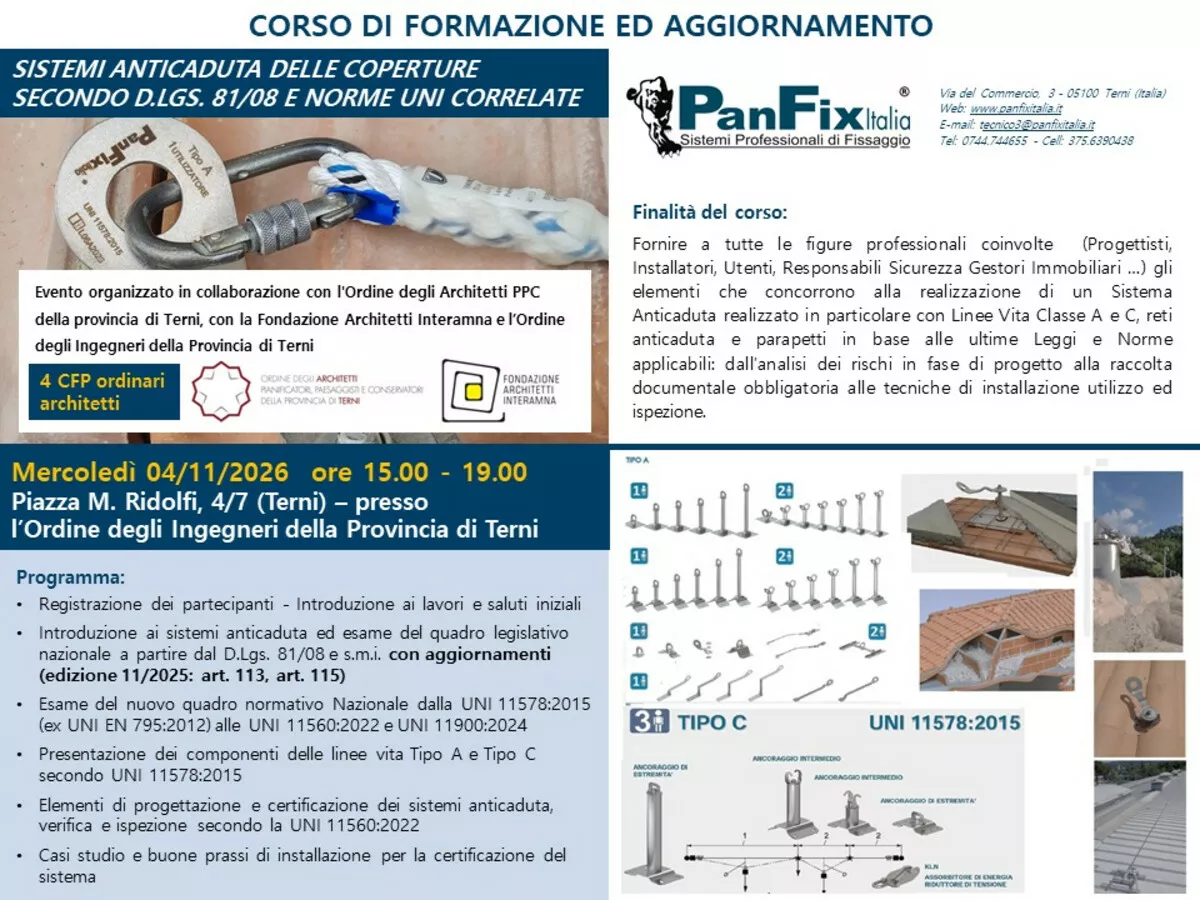 Immagine corso: SISTEMI ANTICADUTA DELLE COPERTURE SECONDO IL D.LGS. 81/08 E NORME UNI CORRELATE